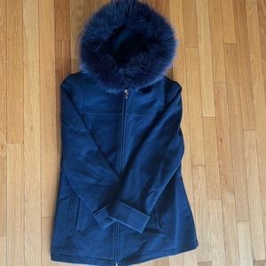 Fur-lined hooded wool peacoat